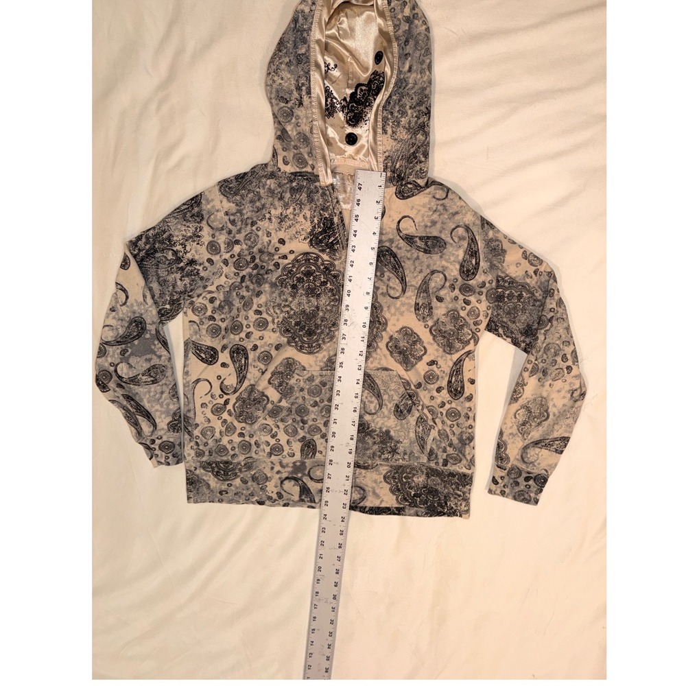 Oleg Cassini Sport Paisley Zip Up Hoodie Satin Lined Embroidered Hood Cream L - Picture 2 of 6